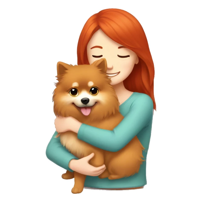Red-haired girl hugging a Pomeranian. sticker