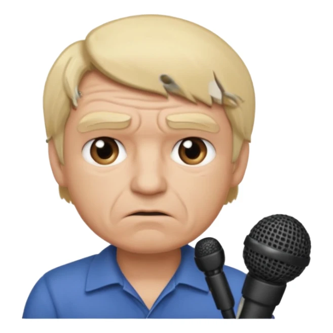 him with a mini microphone and a grumpier face blond hair wrinkles bold sticker