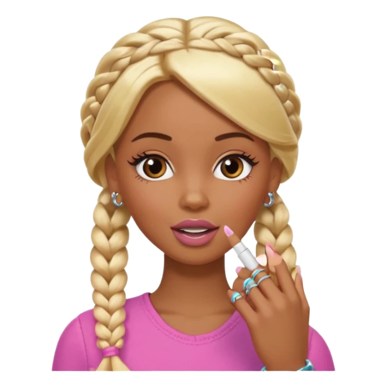 brown skin blonde barbie with two braids in front biting fingernail with long French tips  sticker