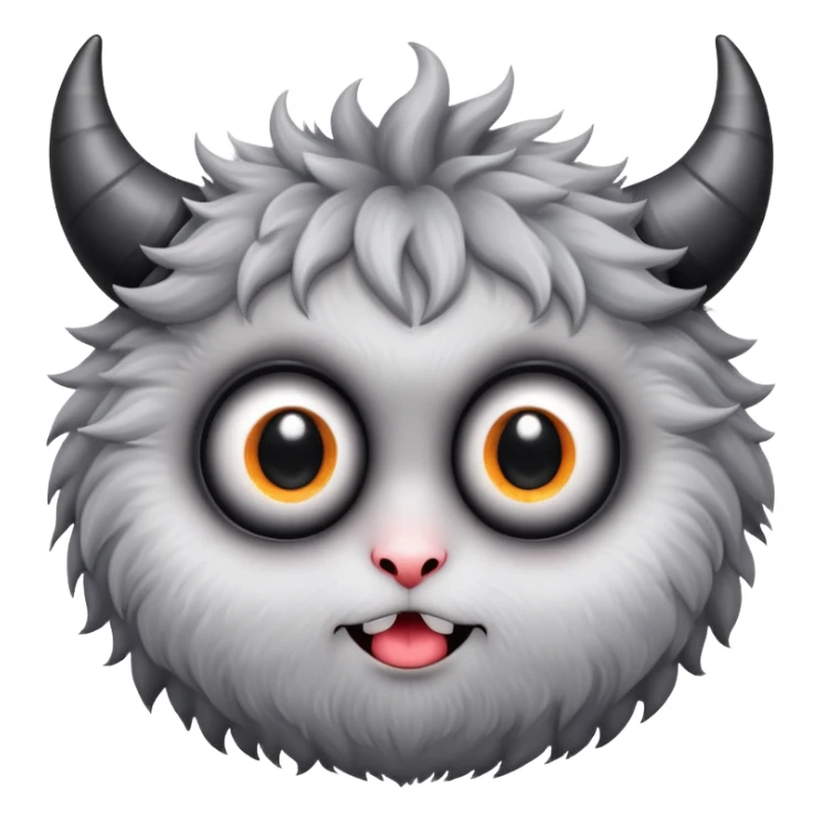 Fluffy grey black ball with innocent looking big eyes and devils horns sticker