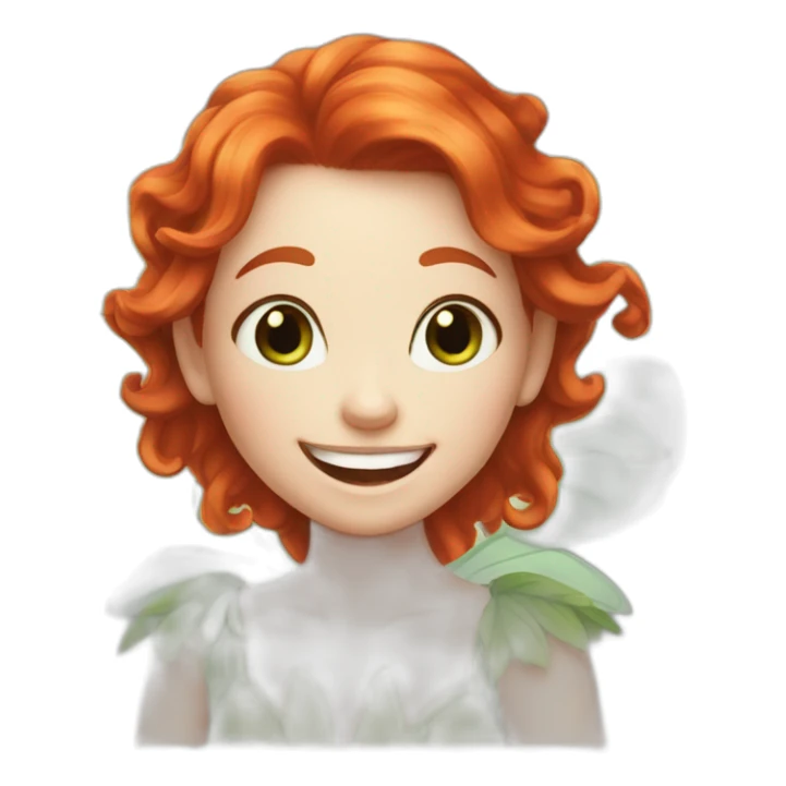 white-skinned red-haired fairy with green eyes laughs sticker