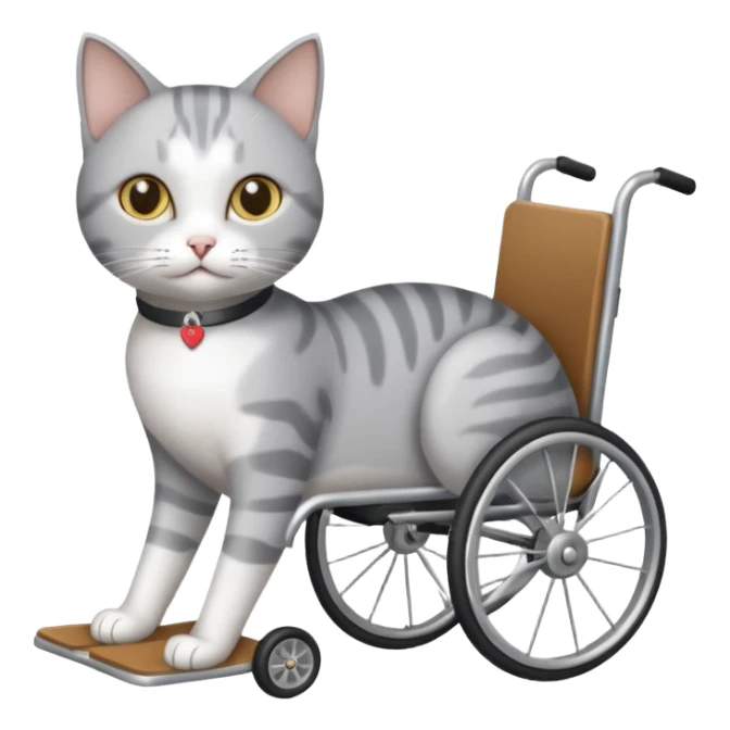 grey and white cat in a wheelchair designed for cats to walk sticker