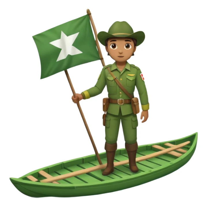 ranger on a wooden raft with a white flag sticker