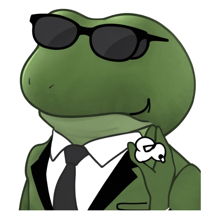 bufo frog with sunglasses, wearing a formal suit, meme style sticker