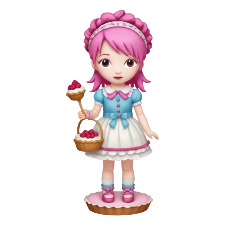 Isolated detaile illustration incredibly raspberry torte doll figurine full body with pink hair and a raspberry hairband sticker