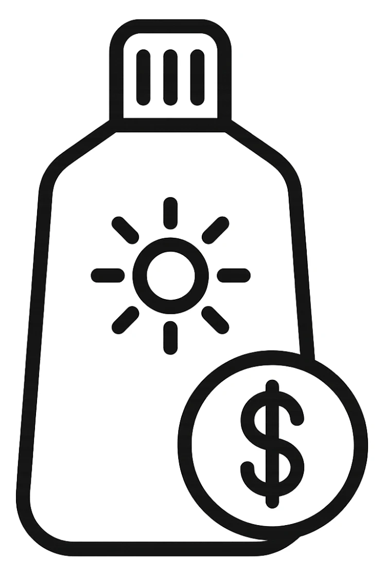 icona della crema solare con i soldi sticker
