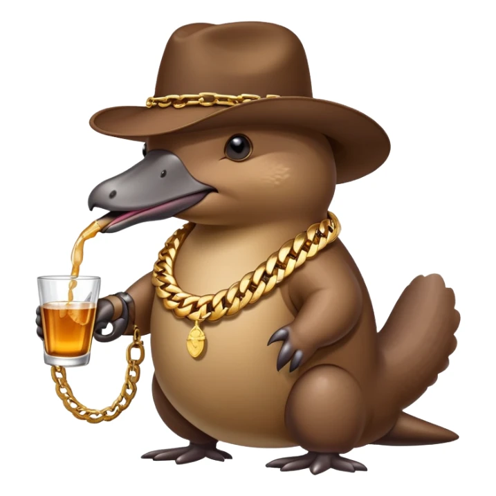 Platypus drinking tequila with a Cuban link chain on and a gun in his hand  sticker