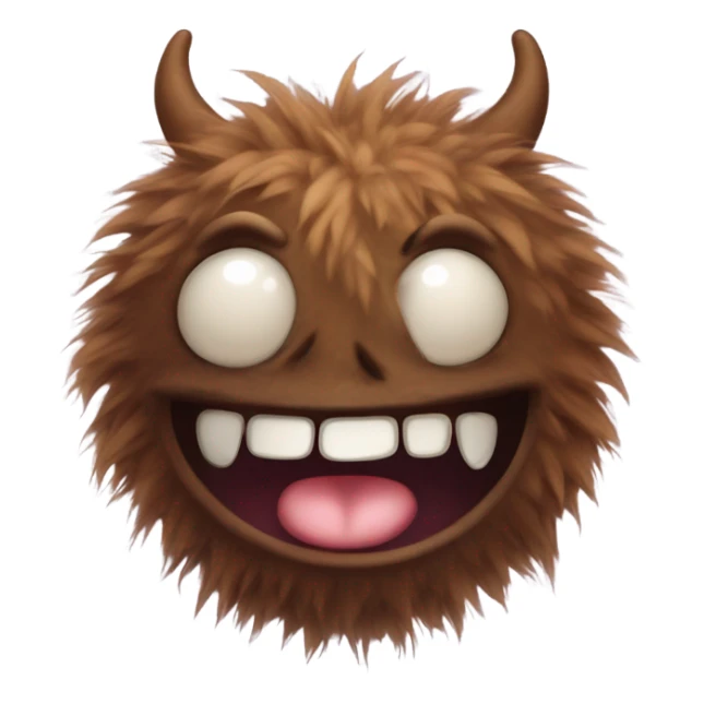 cute fluffy brown monster with round ears and a smile with 2 fangs sticker
