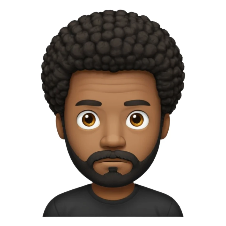 black man with beard, mustache, and short afro frowing wearing a black tee sticker