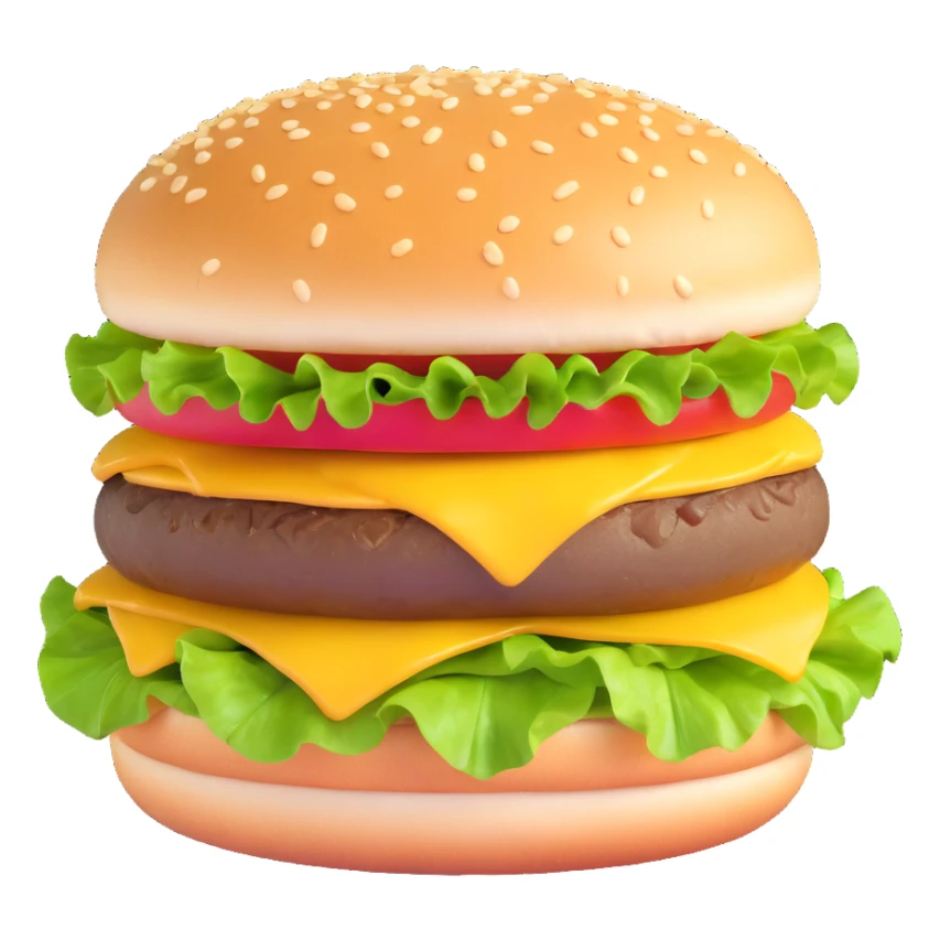 cheeseburger with ultra-saturated colors, extra melty cheese, crisp lettuce, tomato, and sesame bun sticker