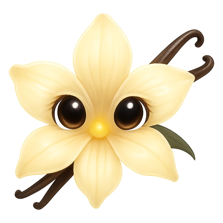 simple and elegant vanilla flower with doe eyes, luminous effect, transparent background sticker