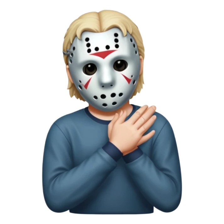 Jason Voorhees, looking cute, with his hands clasped in front of him, at a sideways angle, looks like he is in love sticker