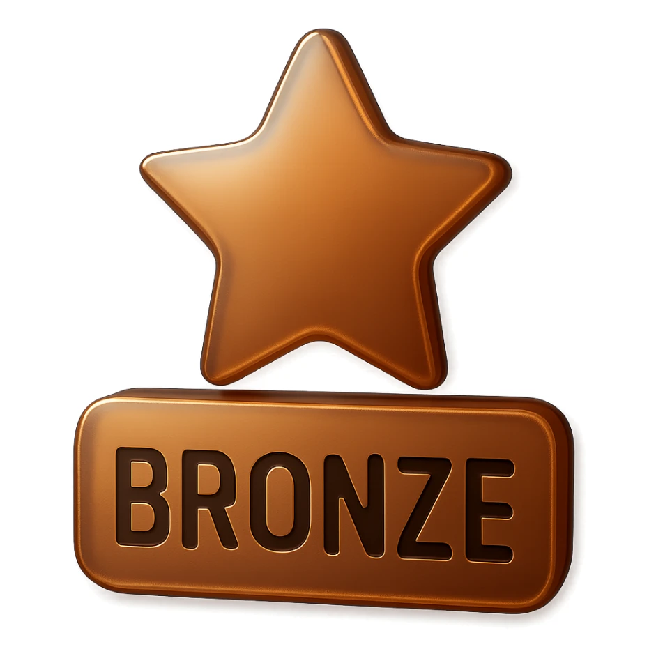 Make this bronze rating symbol more 3D with added depth and metallic shine, keeping the background transparent. sticker
