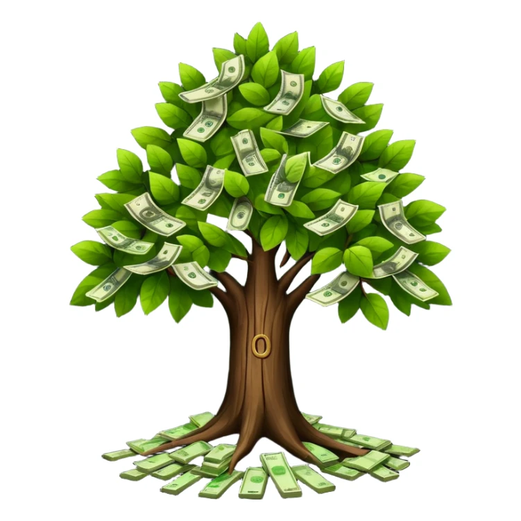 A tree with the leaves with money on it (keep the bark of the tree is still dark brown.* sticker