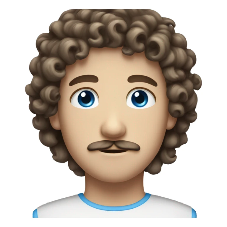 Caucasian Curly, brunette haired boy with moustache with blue eyes  sticker