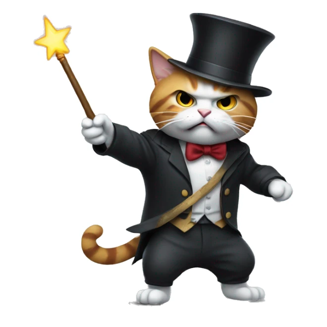 Angry magician cat with a wand in his hand sticker