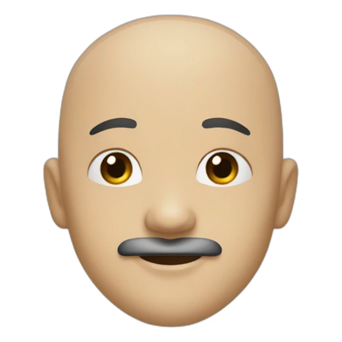 A bald asian male with black mustache and beard smiling sticker