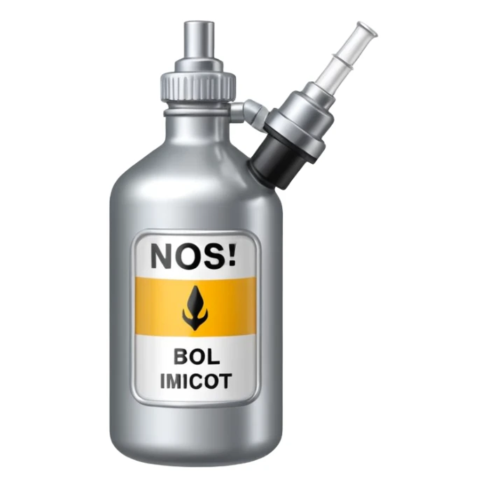 bombona de inyeccion de nitro con un cartelito que ponga NOS sticker