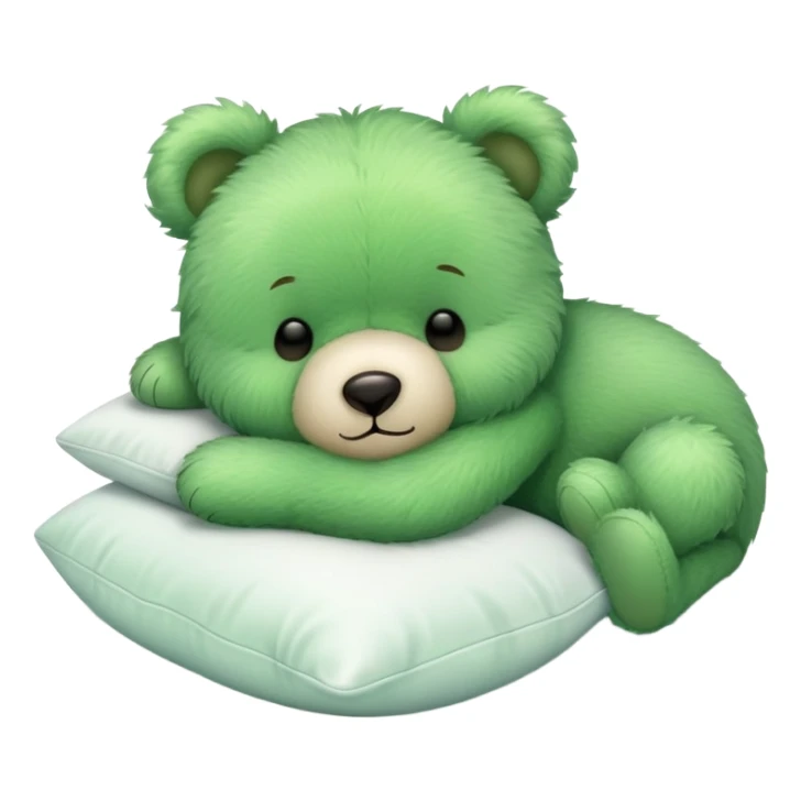 Cute Green fluffly teddy bear sleeping on a White pillow sticker