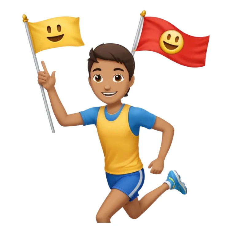 happy runner waving a flag that says 'emojiland’ sticker