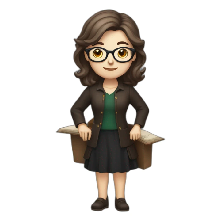 White female librarian witch with shoulder-length brown hair and glasses sticker