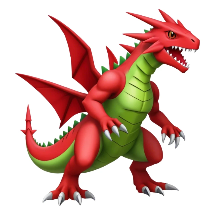 Cool edgy Guilmon-Flygon-Tyranitar-Digimon-hybrid-fusion, full body sticker