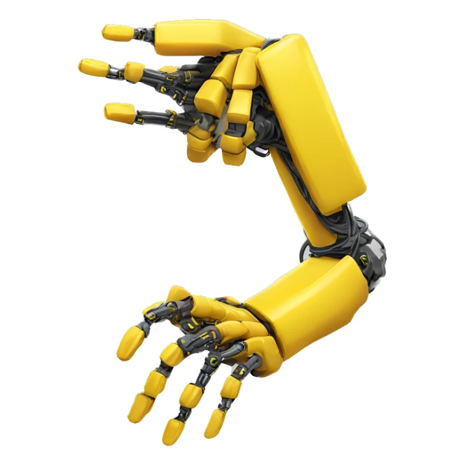 yellow robotic bicep with shocks and circuits that’s attached to the forearm sticker