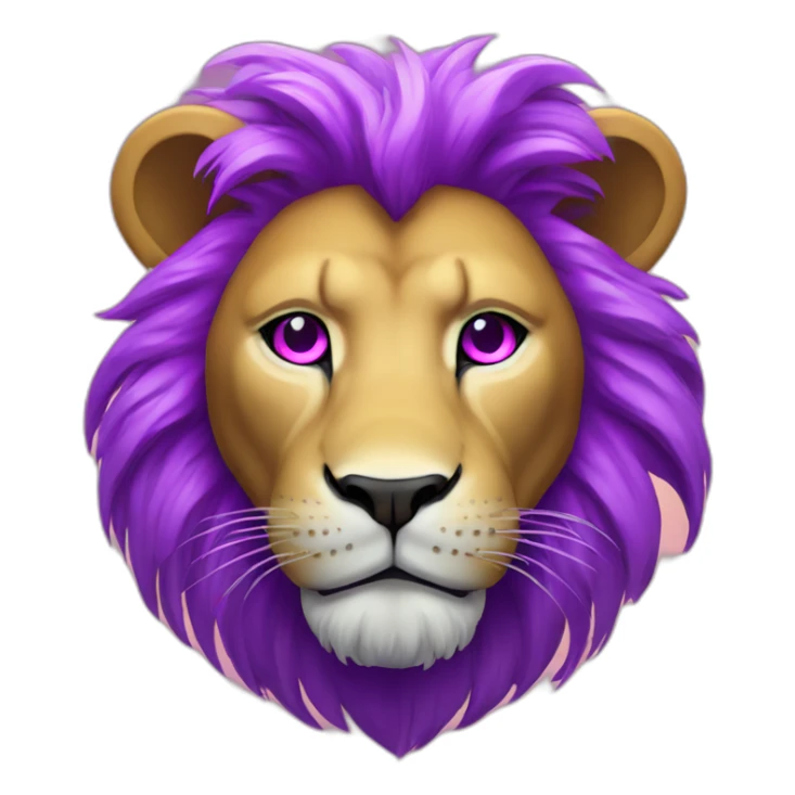 Lion with magenta mane, glowing white eyes, purple furr sticker