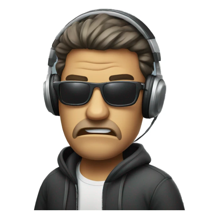 angry man with headphones and sunglasses sticker