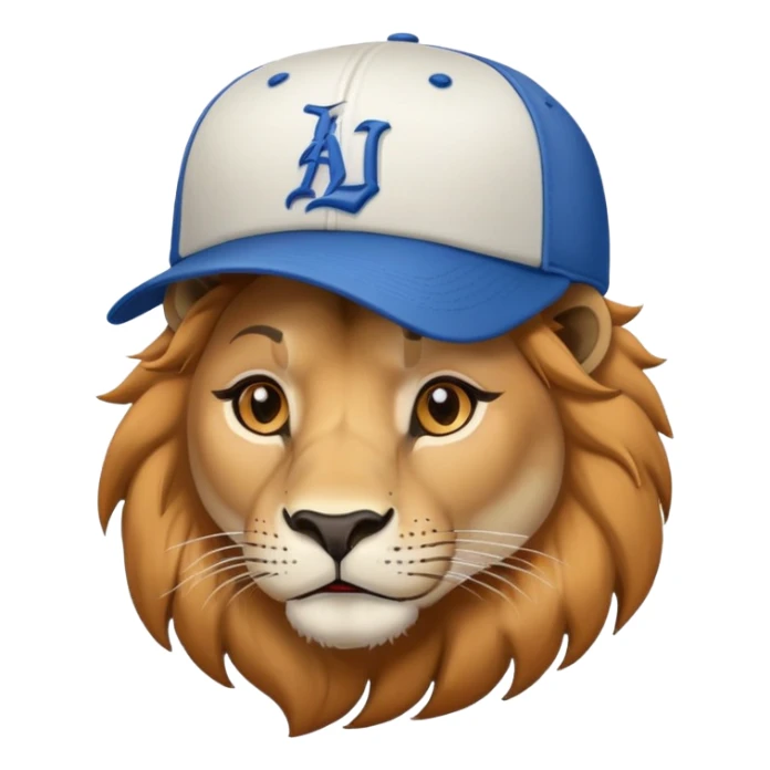 confident female lion head and shoulders wearing a baseball cap sticker