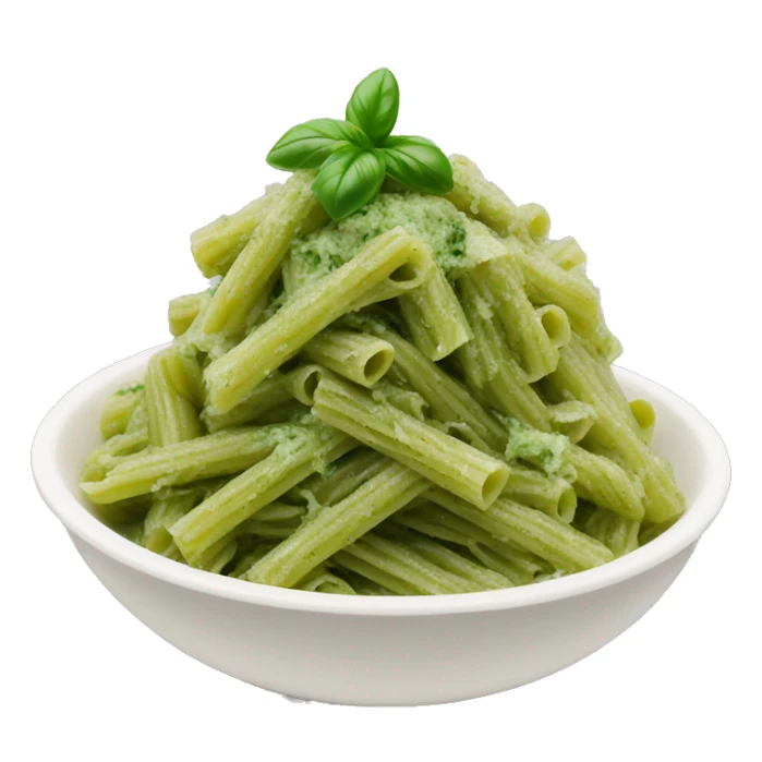 green pasta in a white bowl with pesto on top sticker