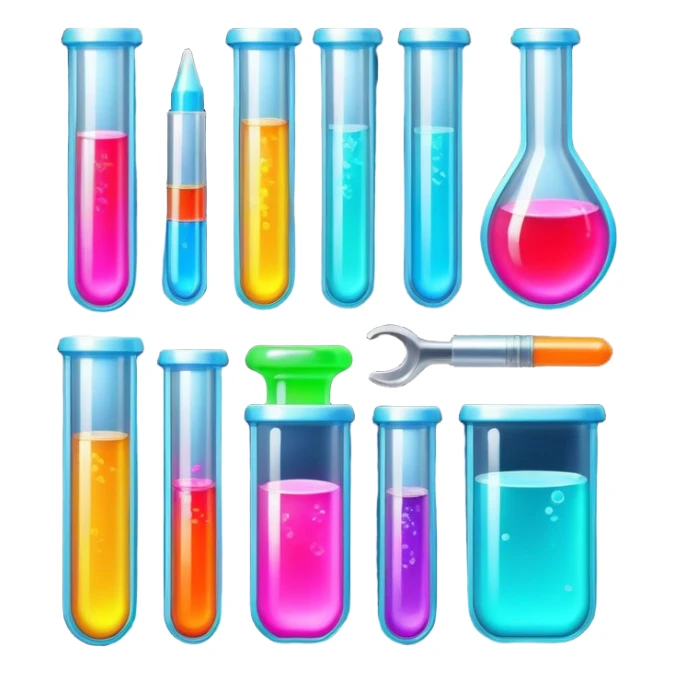 Epoxy resin art icon, jewelry and decorative items made with fluorescent epoxy resin, visible tubes of resin with bright colors, mixing tools, and molds, glowing effect on the resin, minimalistic style, clean lines, transparent background. sticker