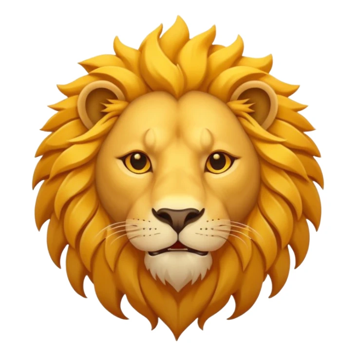 Roaring lion head icon, flat design, simple shapes, golden mane, sun behind, minimal details, solid colors, app icon style sticker