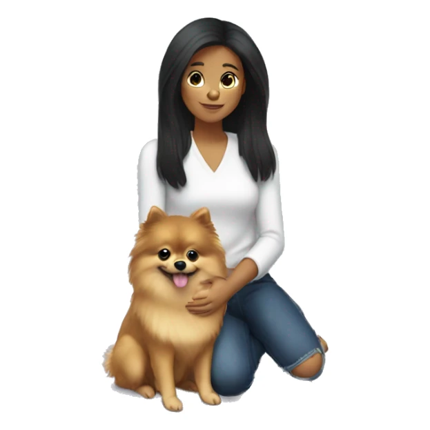 highlighted-dark-hair-girl-petting-pomeranian sticker