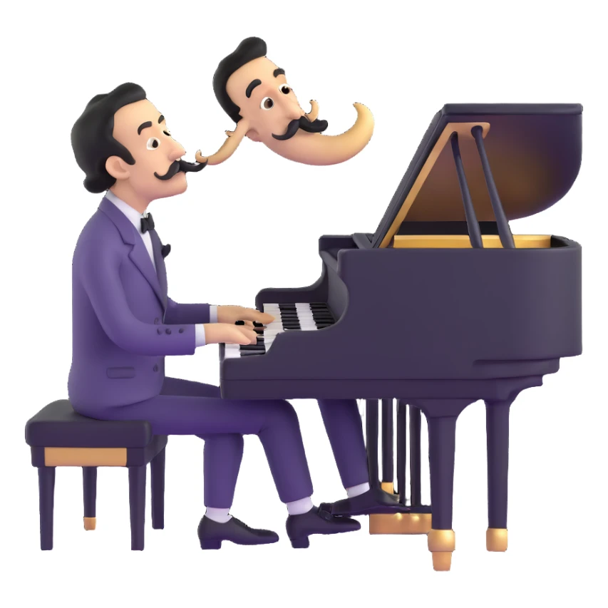 Salvador Dali with his iconic mustache playing a piano sticker