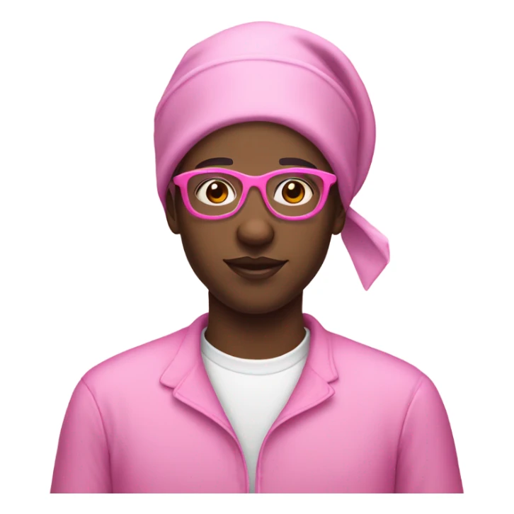 Black person in bonnet with pink glasses sticker