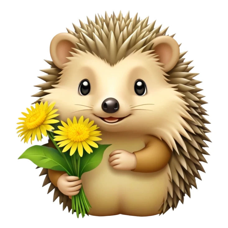 hedgehog holding a bouquet of dandelion flowers sticker