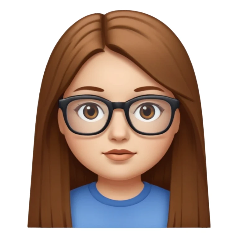 Chica blanca con cabello liso largo café claro, ojos cafe obcuro con lentes cuadrados, gordita sticker