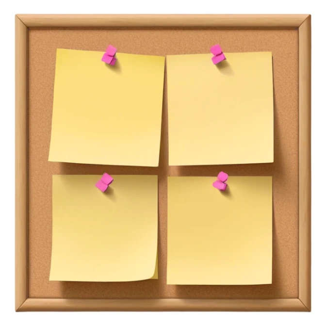 cork bulletin board with just 2-3 sticky notes pinned to it, minimal sticker