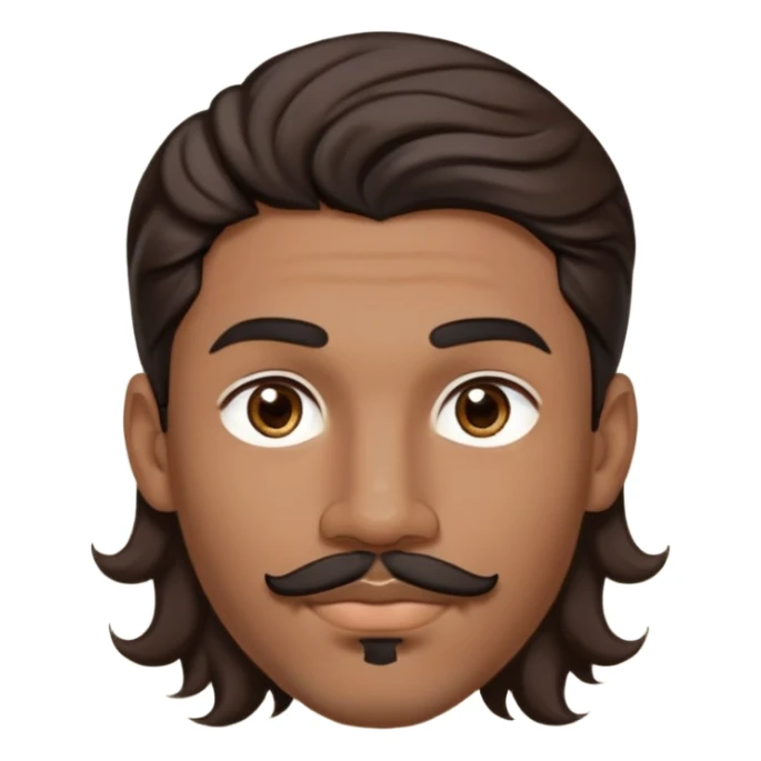 Young man with medium brown skin, mixed-race ethnicity, MUCH longer wavy dark brown hair with a center part, mustache separated from goatee, medium brown eyes, very small diamond stud earrings in both ears, head only floating face with NO shoulders or torso visible at all sticker