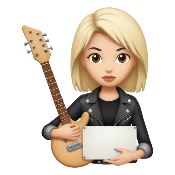 A rocker chick holding a large blank sign sticker