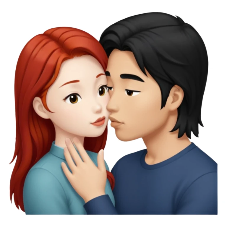 snow falls long black haired asian guy kissing redhead girl sticker