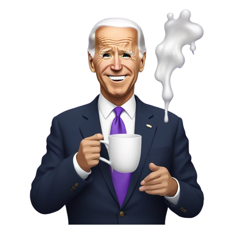 biden with purple liquid spilling out of white cup sticker