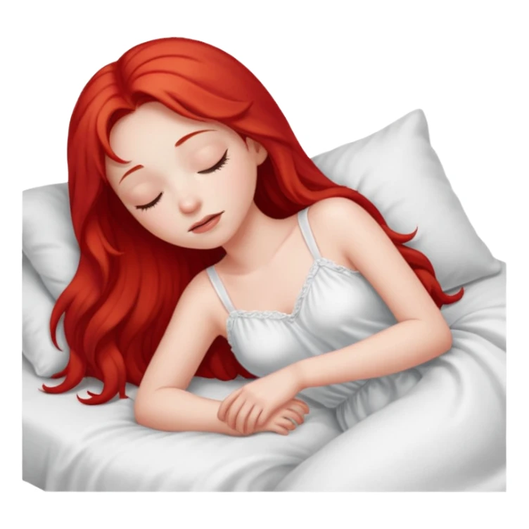 Red long hair girl sleeping in bed alone sticker