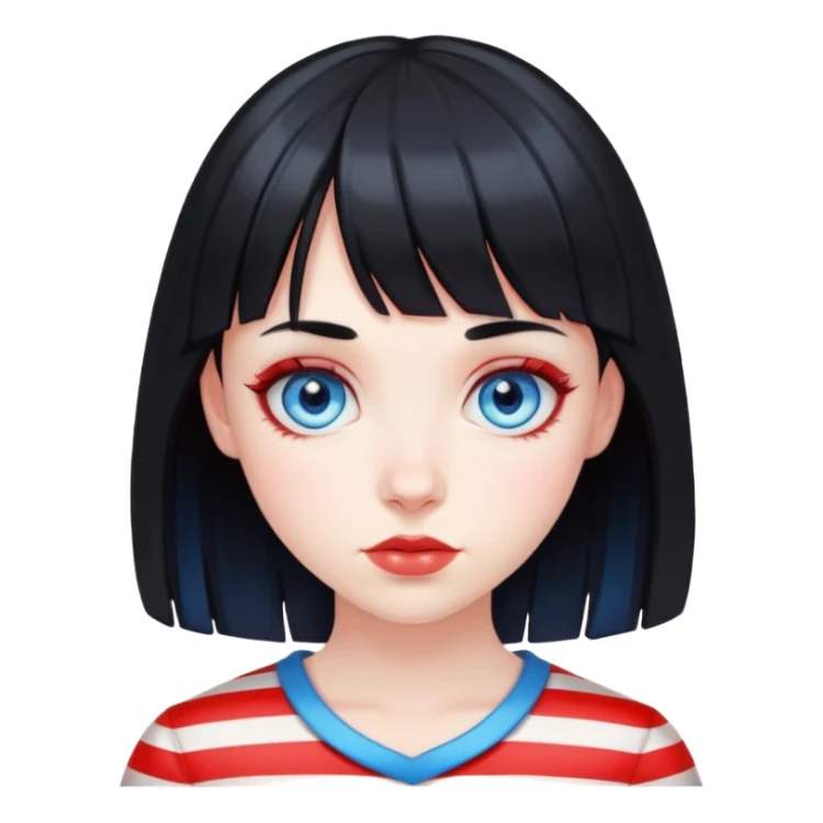 Pale girl with blue eyes, black hair with red stripes and bangs sticker