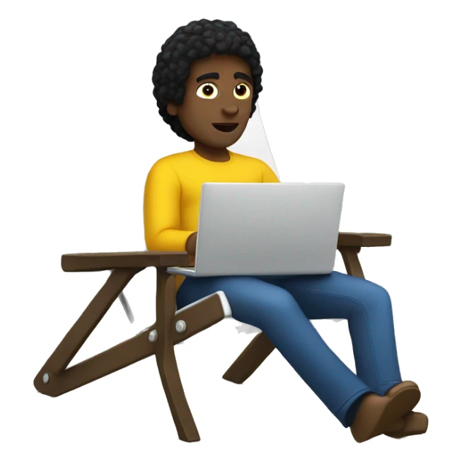 white Man with black hair on deck chair with laptop on his knees sticker