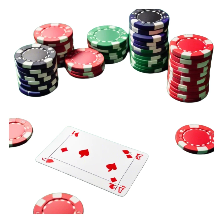 A photorealistic icon featuring playing cards and a stack of poker chips on a green felt table. Bright, detailed design with realistic textures and lighting. Transparent background, clearly symbolizing card games and strategy. sticker