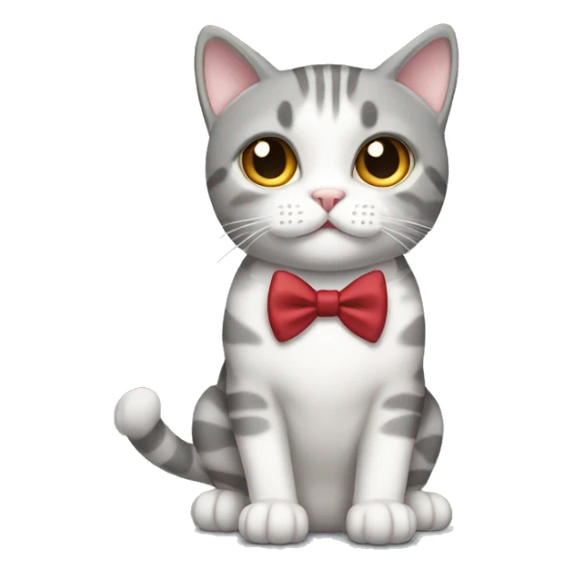 gray and white tabby cat brown eyes full body with bow tie sticker
