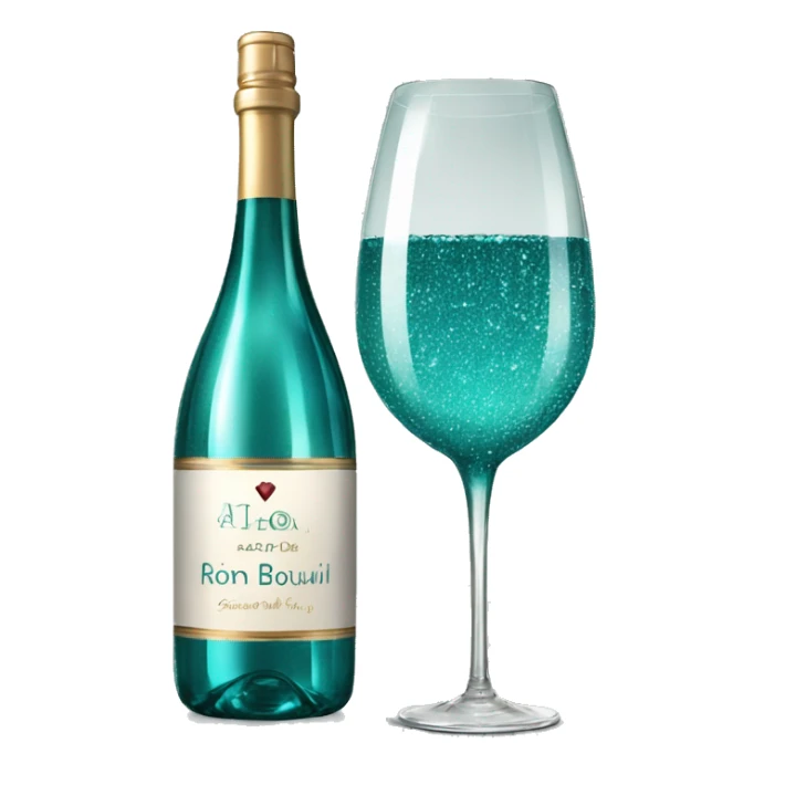Realistic sparkling diamond glam bottle of teal Wine and matching long stem wine glass. sticker