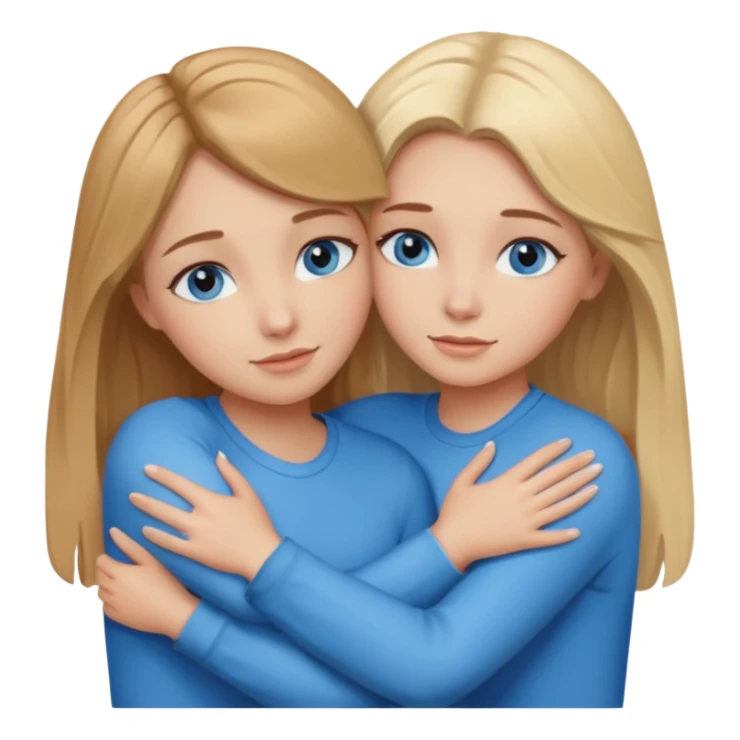 two Girls, Brown and Blonde hair, with Blue Eyes hugging sticker